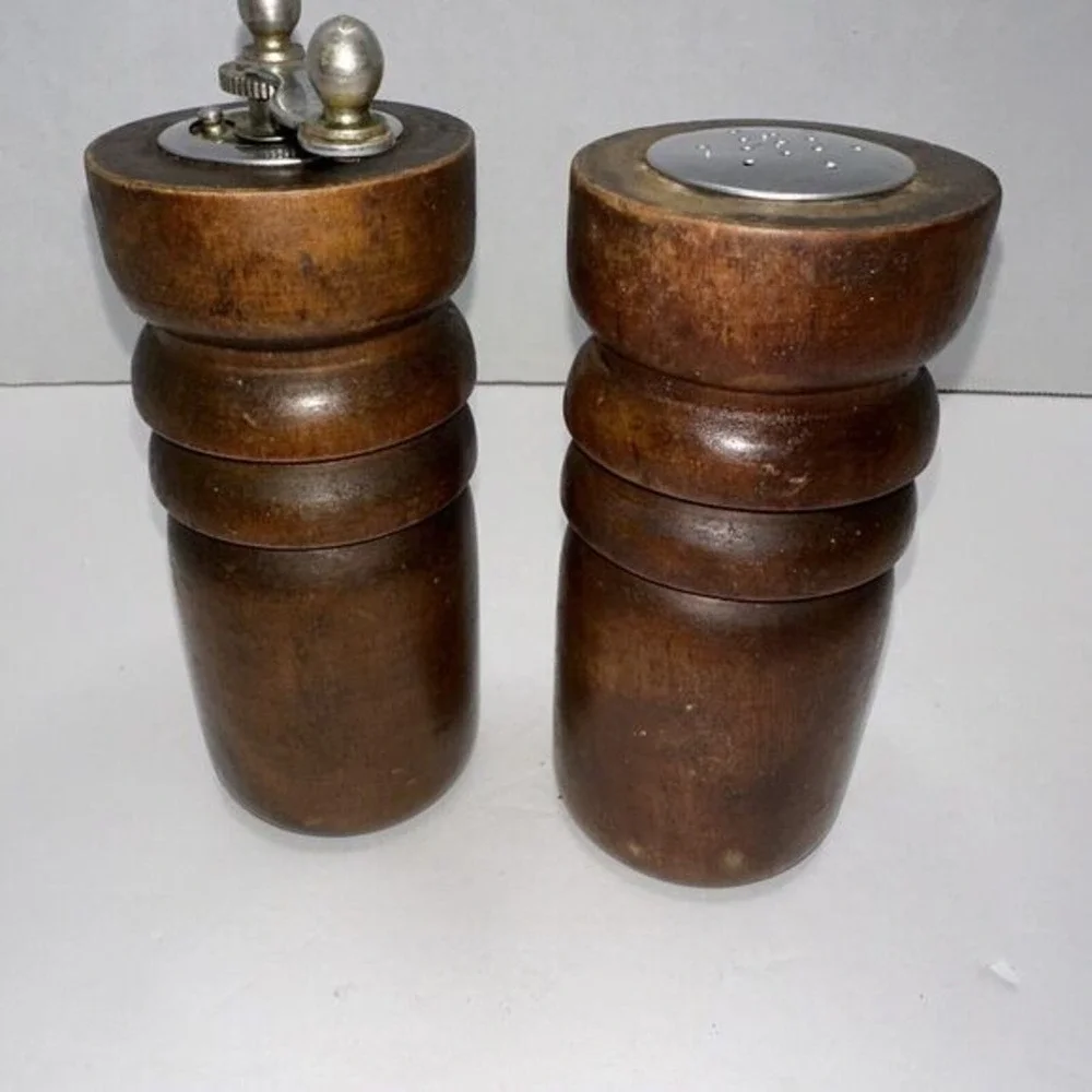 Vintage Wooden‎ Salt Pepper Grinder Mill Set Rustic Kitchen Dining Decor